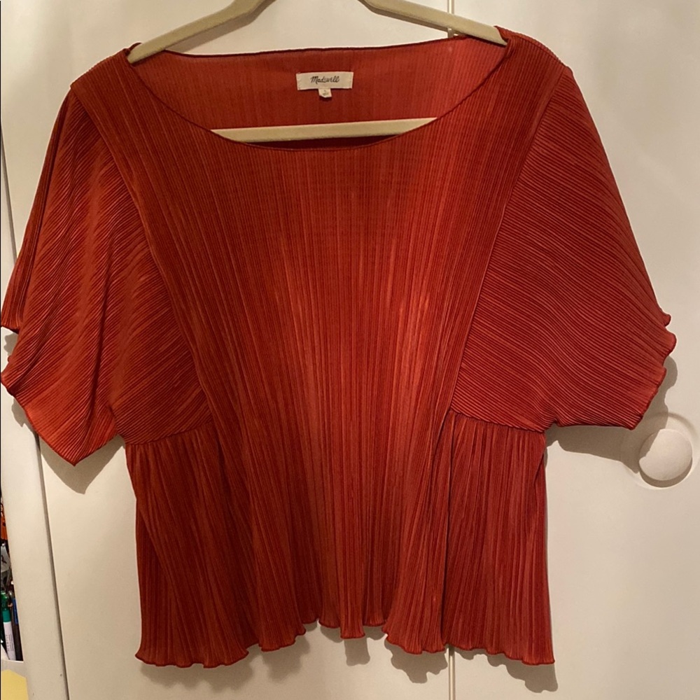 Madewell Orange Pleated Short Sleeve Blouse FALL boho